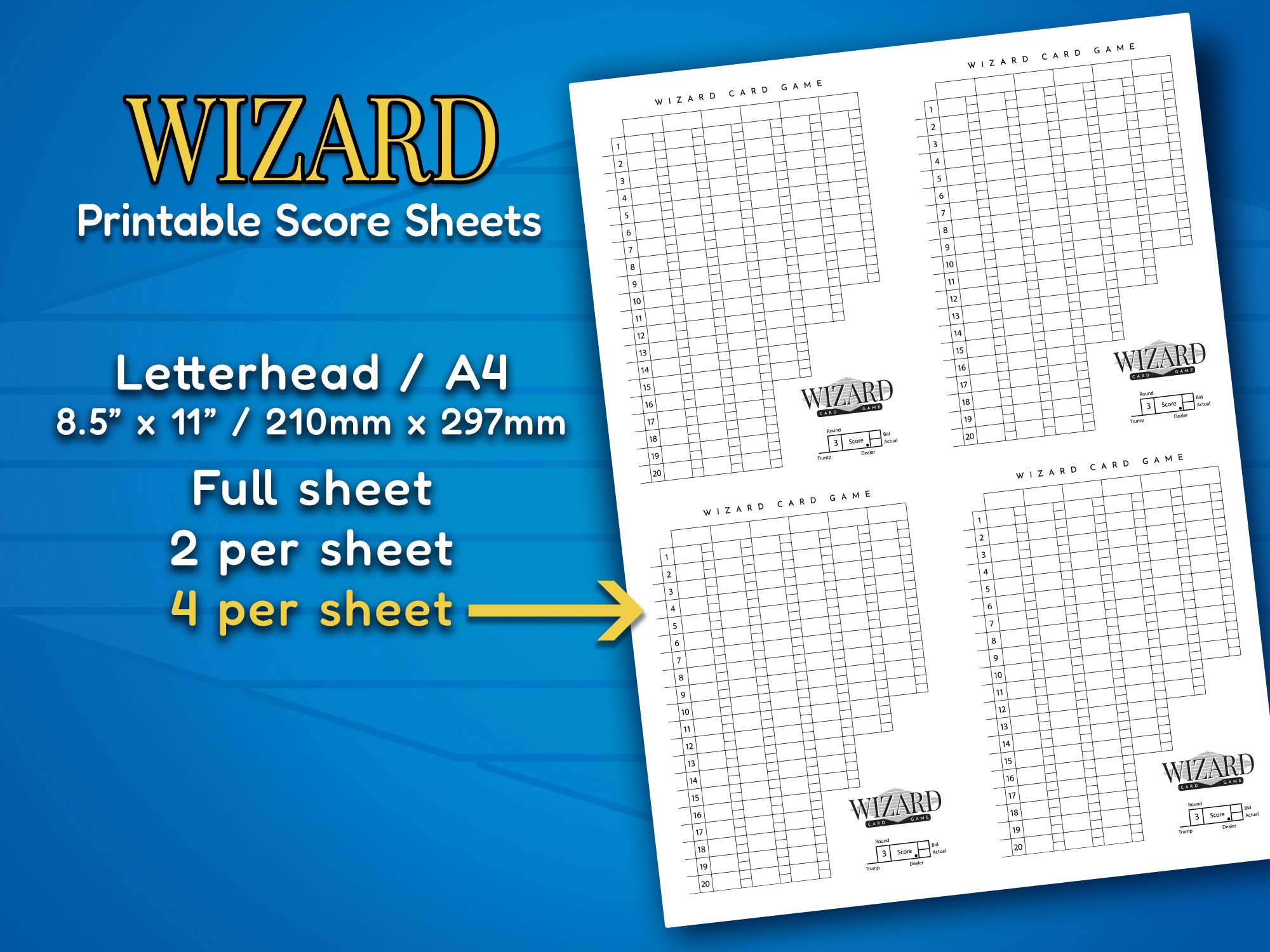 Wizard score sheet printable digital download file replacement
