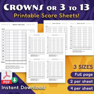 Couronnes, jeu de cartes 3-13 - Fichier imprimable en téléchargement numérique - Feuille de pointage de remplacement - Papier à en-tête A4 pleine taille - Taille 3 - PDF - Moniteur de jeu