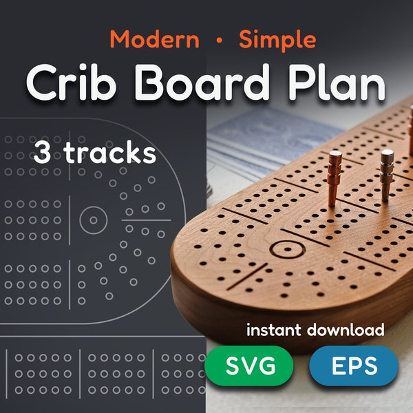 Crib Board SVG - EPS - Digital Download File - Clean, Classic, Simple Design - Cribbage - 3 Track - Game Scoring Track - CNC