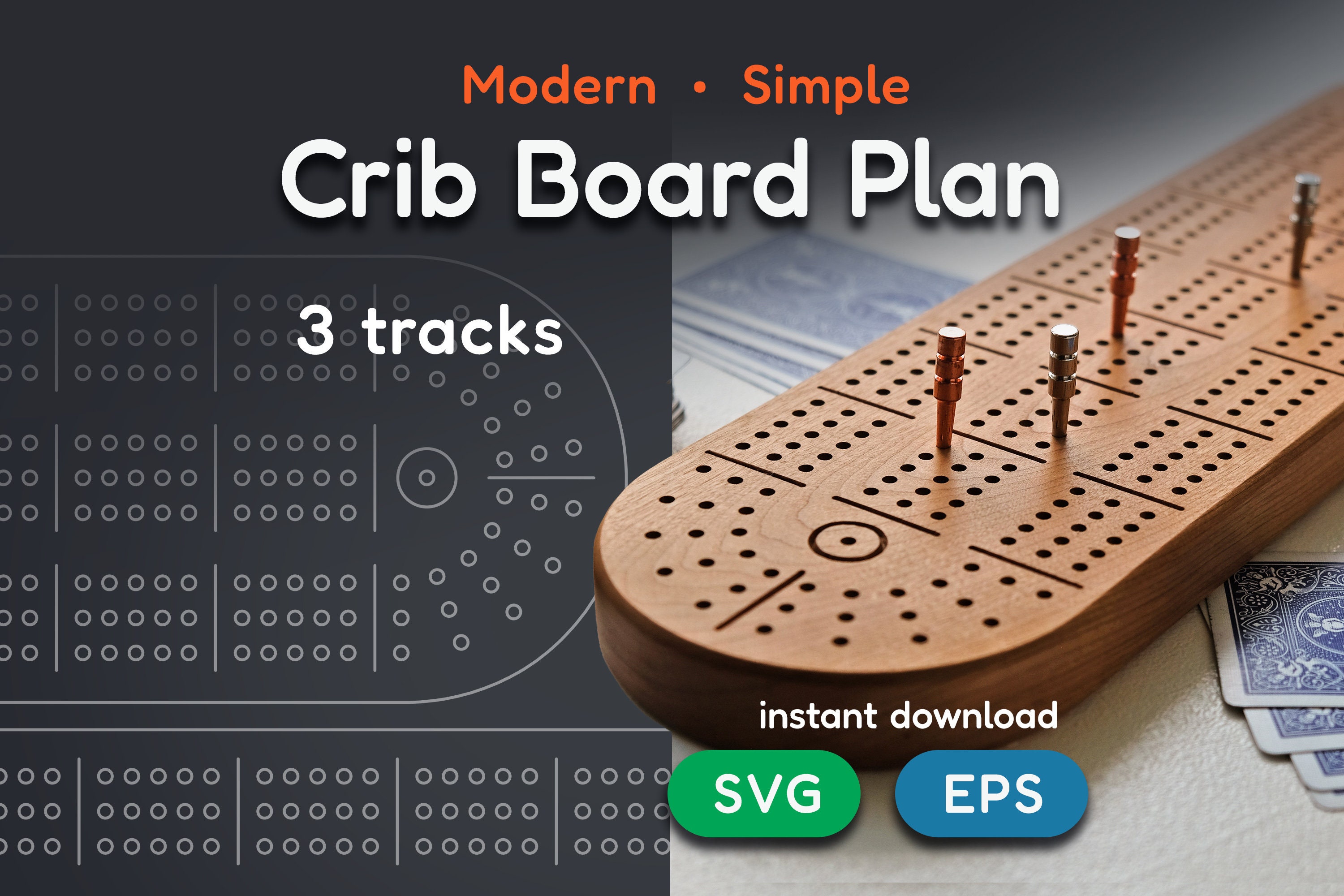 Crib Board SVG - Digital Download File - Clean, Classic, Simple Design - Cribbage - 3 Track - Game Scoring Track - CNC Plan - EPS Pattern