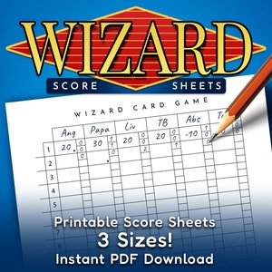 Foglio dei punteggi del mago - File di download digitale stampabile - Foglio dei punteggi sostitutivo - Carta intestata A4 formato intero - 3 dimensioni - Gioco di carte del mago