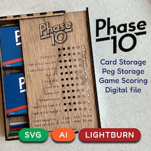 Pudełko na karty Phase 10 — plik do pobrania w wersji cyfrowej — plik do grawerowania laserowego i wycinania — urządzenia stacjonarne, takie jak Glowforge — pliki SVG AI i Lightburn.