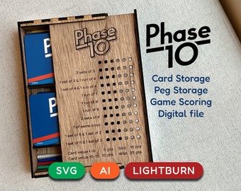 Phase 10 Card Box - Digital Download File - Laser Engraving &  Cut Out File - Desktop machines like Glowforge - SVG AI and lightburn files.