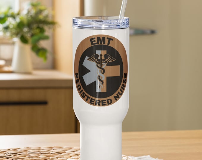 EMT RN Subdued Travel mug with a handle