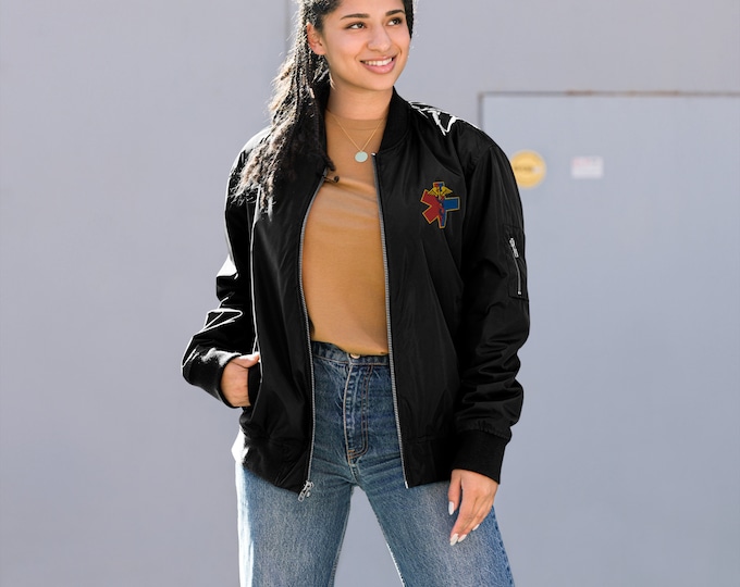 Embroidered NurseMedic Cross, Premium recycled bomber jacket