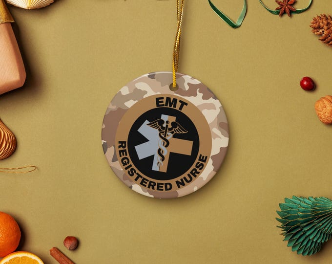 EMT RN Camo Ceramic ornament