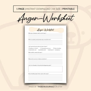 Anger Worksheet, Anger Management Worksheet, Anger Management Journal, Mental Health Worksheets, Self-Help