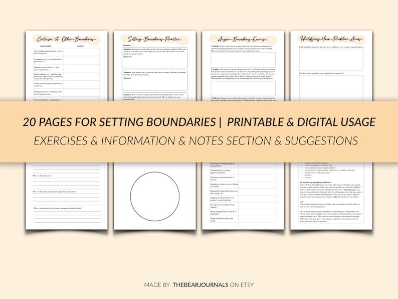 Setting Boundaries Journal, Boundary Worksheet, Boundary Setting Bundle, Personal Boundaries