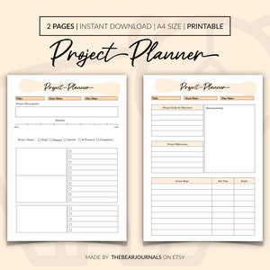 Project Planner, Project Timeline, Project Progress Tracker, Printable Project Planner ,Project Planner Template, Project Tracker Template