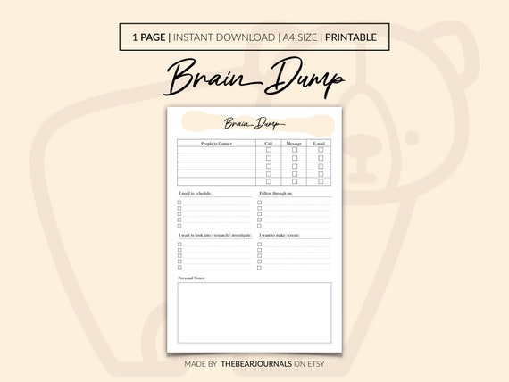 Brain Dump Template, Thought Organizer (A4 Printable)