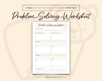 Foglio di lavoro per la risoluzione dei problemi, modello per la risoluzione dei problemi, strumenti per la terapia della salute mentale, download istantaneo, PDF stampabile digitale