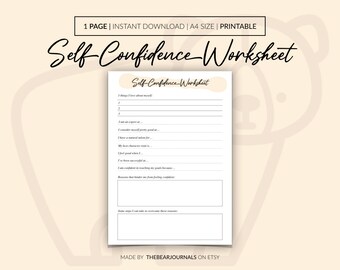Self Confidence Worksheet, Self Esteem Journal (Printable Digital Download)