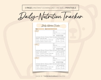 Registro diario de nutrición, hoja imprimible tamaño A4 para llevar un registro de alimentos (descarga digital)