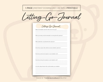 Letting Go Journal, Letting Go Worksheet, Letting Go Forgiveness, Mental Health Counseling Aid Worksheet, Digital and Printable PDF
