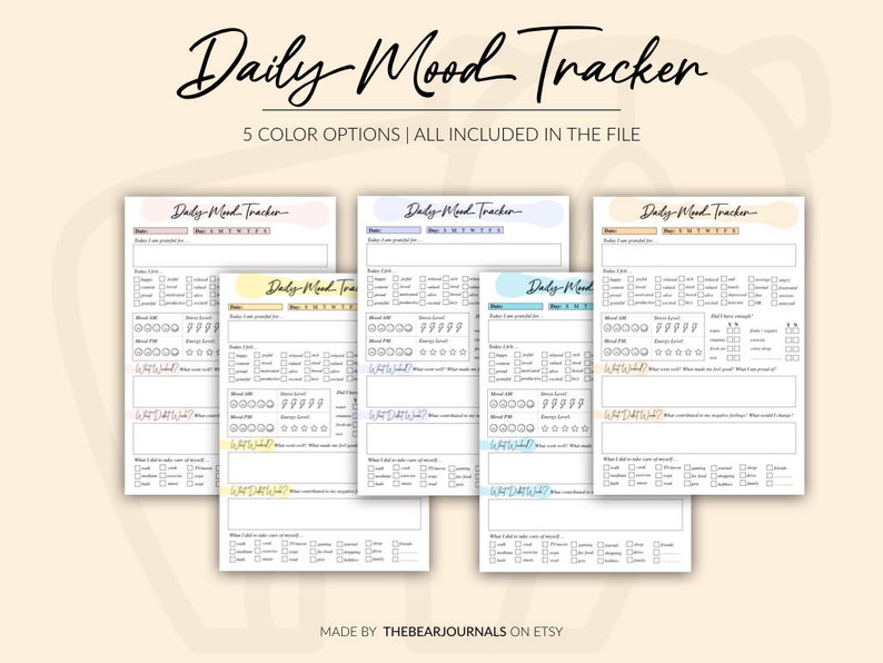 Daily Mood Tracker, Printable Mood Track PDF, Emotion Tracker, Mood ...