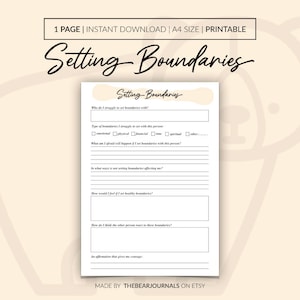 Setting Boundaries Worksheet, Setting Personal Boundaries, Relational Boundaries Worksheet, Setting Healthy Boundaries Worksheet PDF