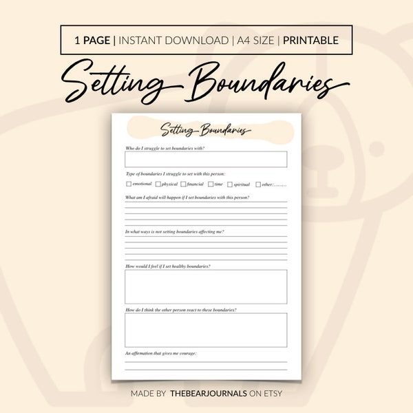 Setting Boundaries Worksheet, Setting Personal Boundaries, Relational Boundaries Worksheet, Setting Healthy Boundaries Worksheet PDF