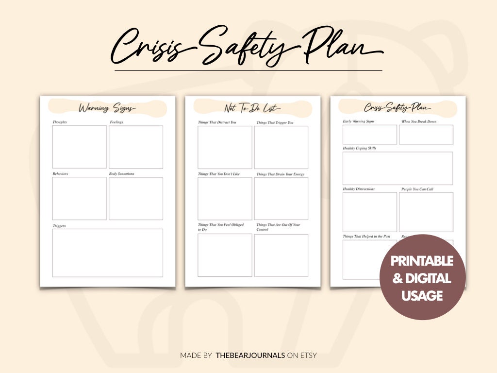 Crisis Safety Plan, Mental Health Crisis Plan, Counselling Worksheet ...