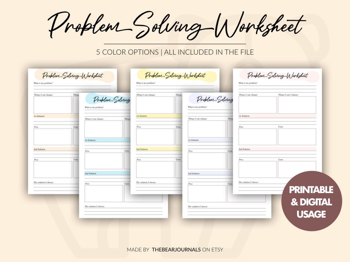 Problem Solving Worksheet, Problem Solving Template, Mental Health ...