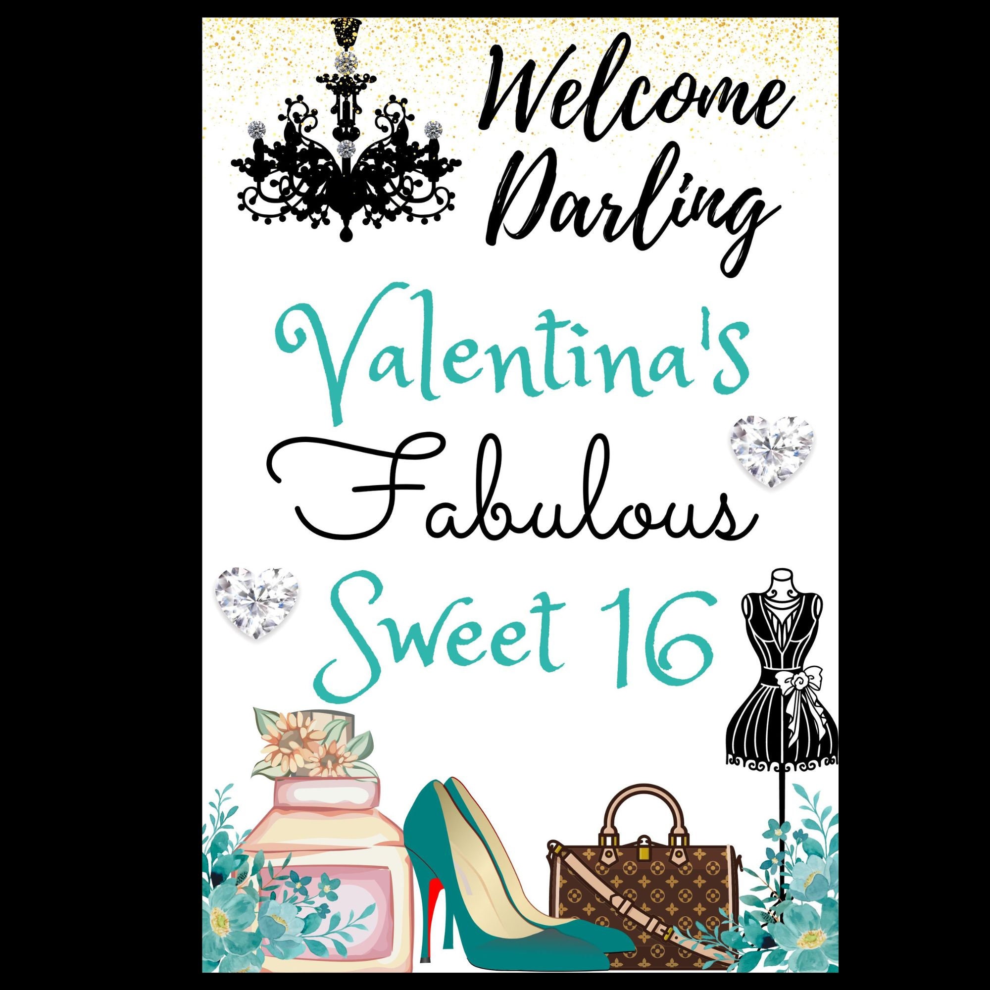 Couture Party Welcome Sign Party Board Custom Party Poster Sweet 16 couture-party-welcome-sign-party-board-custom-party-poster-sweet-16