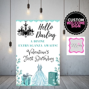 Breakfast at Tiffany&#39;s Theme Party, Tiffany&#39;s Welcome Party Board, Custom Party Poster, First Birthday, Personalized Sign, Tiffany&#39;s Party