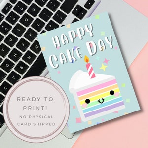 Rainbow Cake Birthday Card Printable Cake Day Card Happy | Etsy