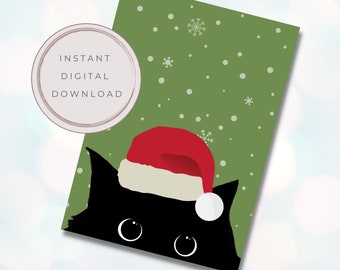 Black Cat Christmas Card, Cute Cat Holiday Card, Cat Lover Christmas Card, Black Cat Greeting Card, Cat Lover Gift, Funny Cat Card