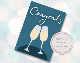 Champagne Cheers Congrats Card, Congratulations Card, Wedding and Engagement Congrats Card, New Job Congrats, Graduation Congrats Card