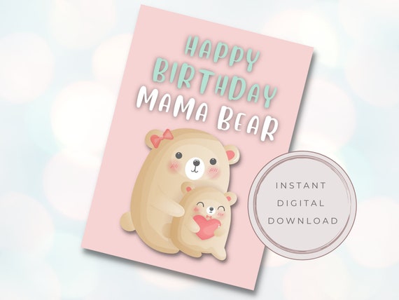 PRINTABLE Mom Birthday Card Pink Cute Birthday Card Digital