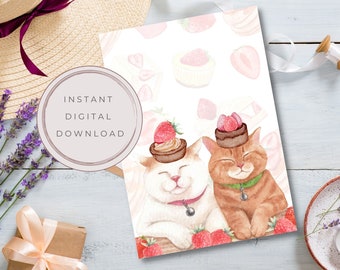 Cute Cat Greeting Card, Galentines Day Card, Best Friend Valentine, Birthday Card for Friend, Dessert Greeting Card, Funny Valentine