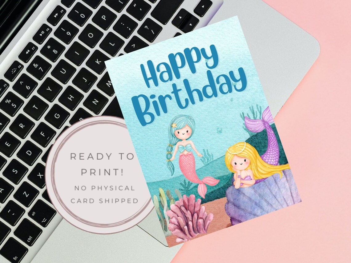 Printable Mermaid Birthday Card, Birthday Card for Girls, Birthday Card ...