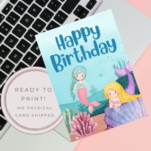 Printable Mermaid Birthday Card, Birthday Card for Girls, Birthday Card ...