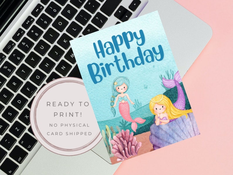 Printable Mermaid Birthday Card, Birthday Card for Girls, Birthday Card ...