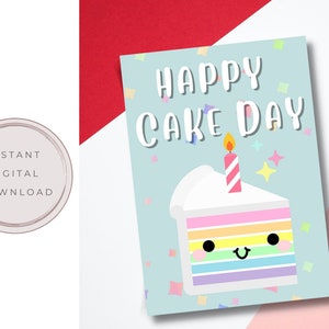Rainbow Cake Birthday Card Printable Cake Day Card Happy | Etsy