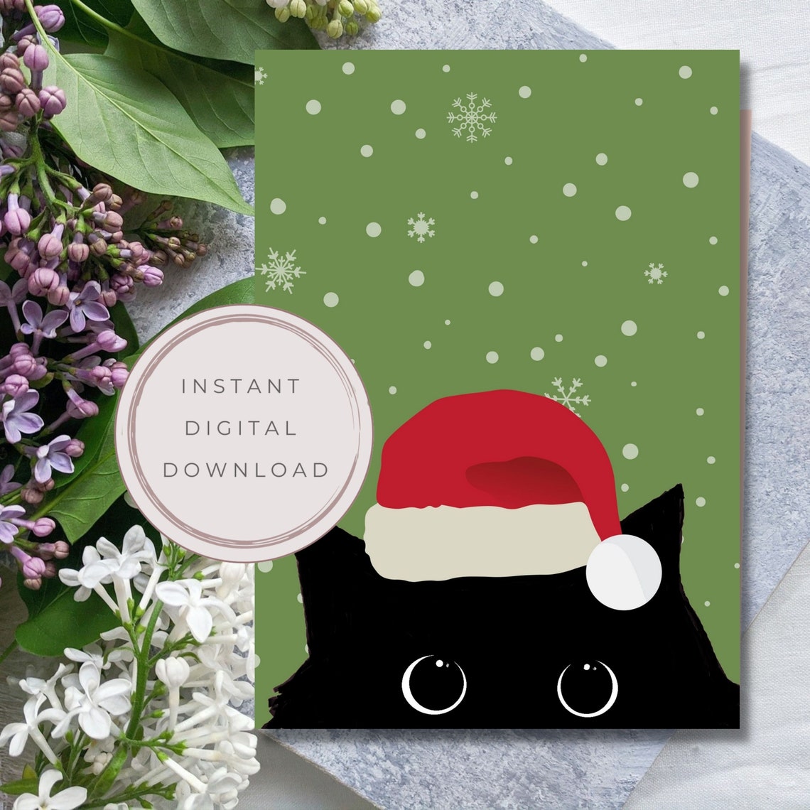 Black Cat Christmas Card, Cute Cat Holiday Card, Cat Lover Christmas Card, Black Cat Greeting