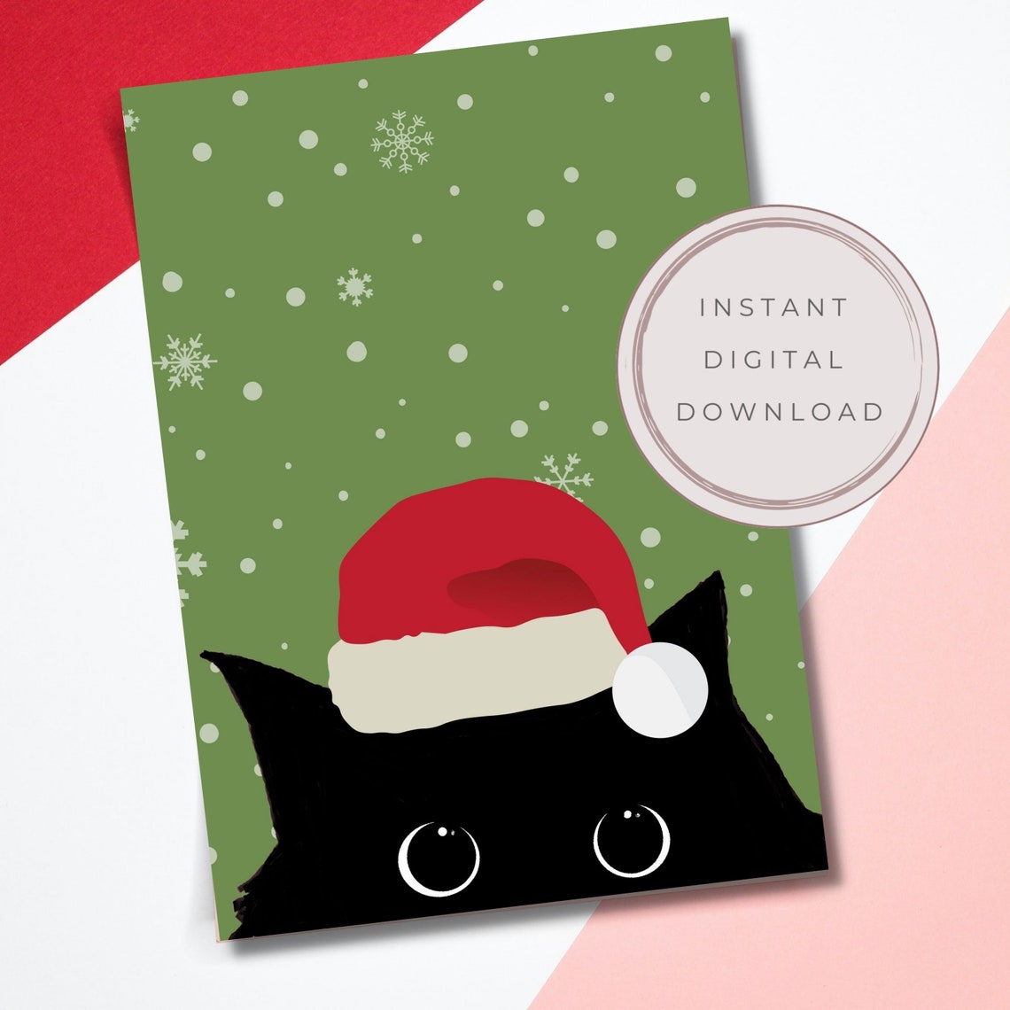 Black Cat Christmas Card, Cute Cat Holiday Card, Cat Lover Christmas Card, Black Cat Greeting