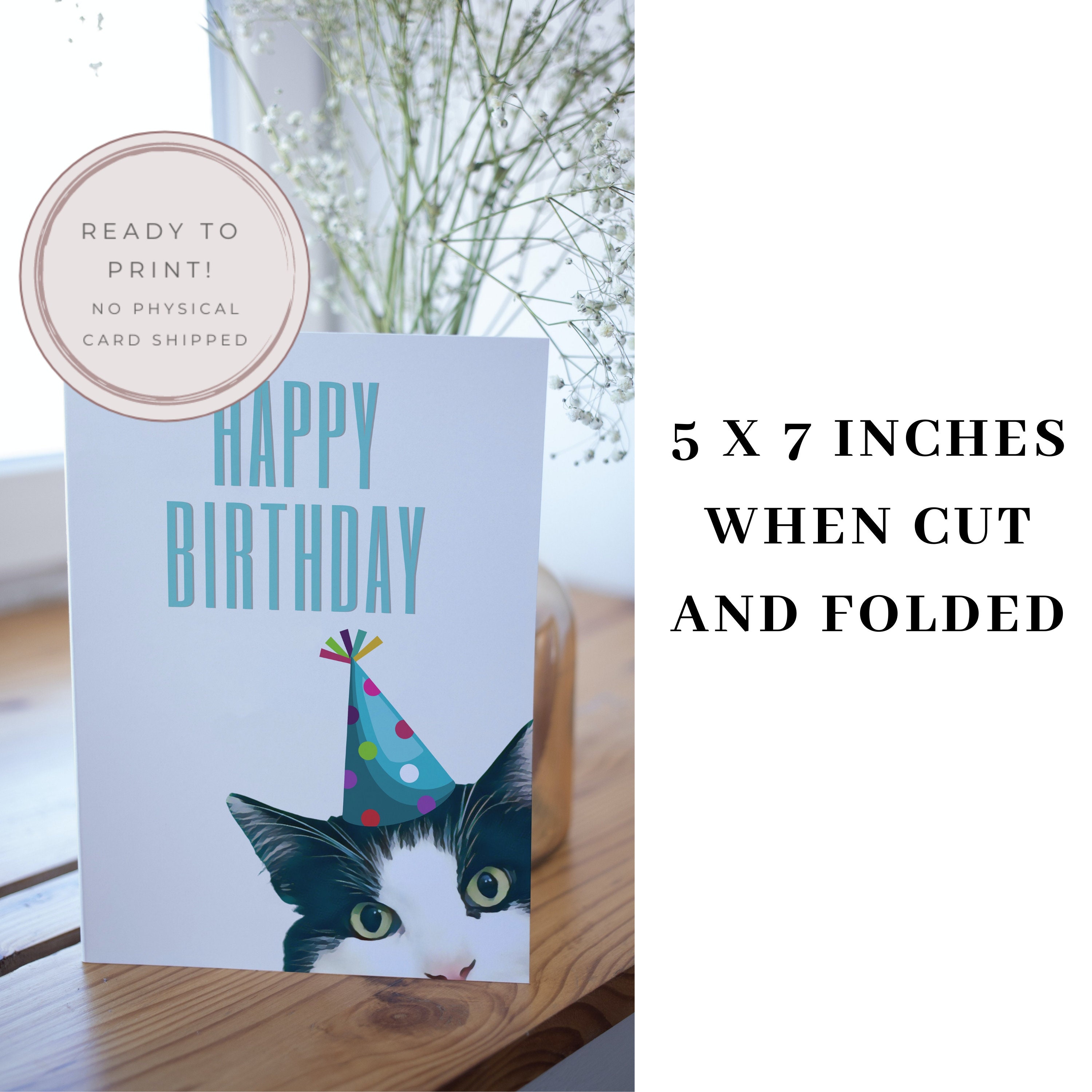 Cat Happy Birthday Card, Cute Birthday Card, Birthday Card for Cat ...