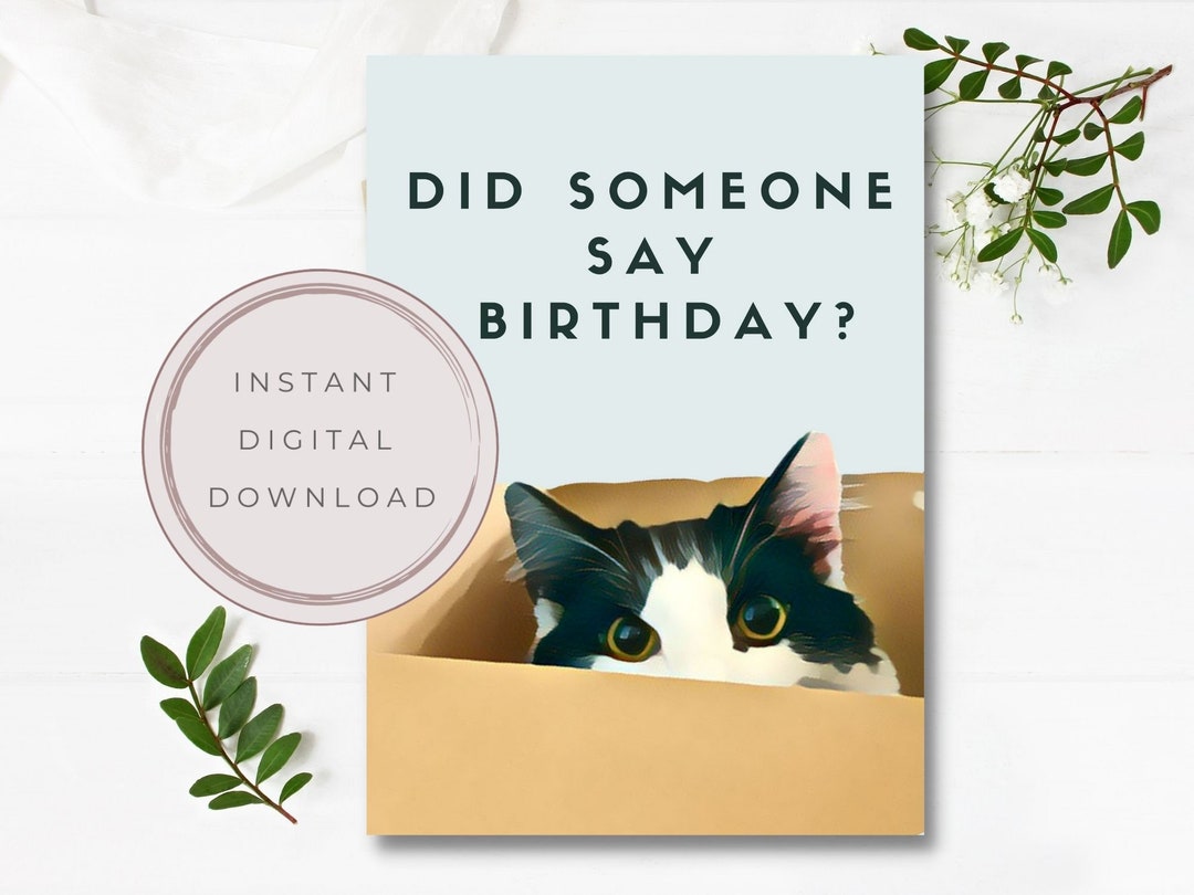 Printable Cat Birthday Card Cat in a Box Card Cat Lover Etsy