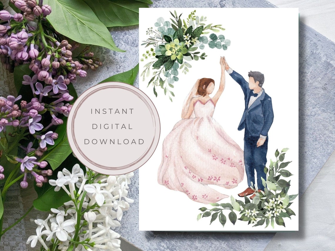 Printable Wedding and Engagement Card, Newlywed Card, Watercolor ...