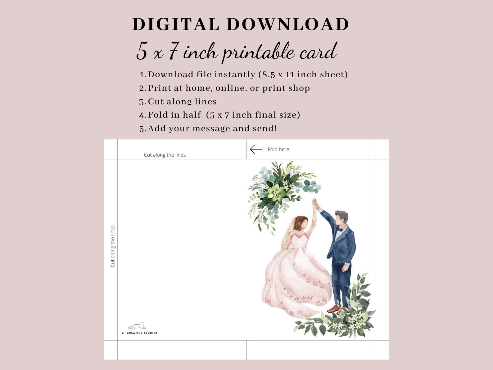Printable Wedding and Engagement Card, Newlywed Card, Watercolor ...