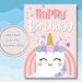 Printable Unicorn Birthday Cake Card, Rainbow Unicorn Birthday Card, Birthday Card for Girls ...