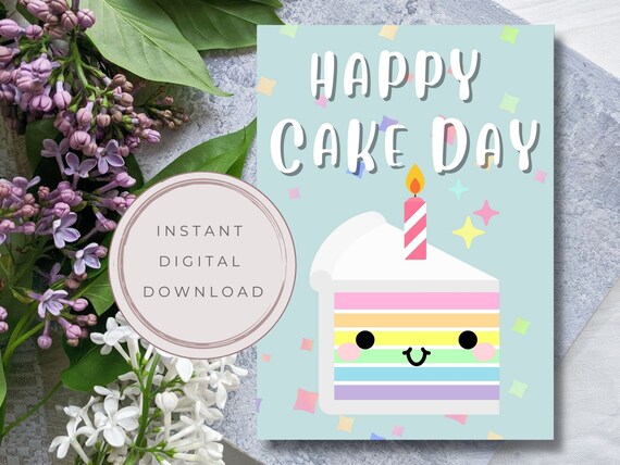 Rainbow Cake Birthday Card Printable Cake Day Card Happy - Etsy