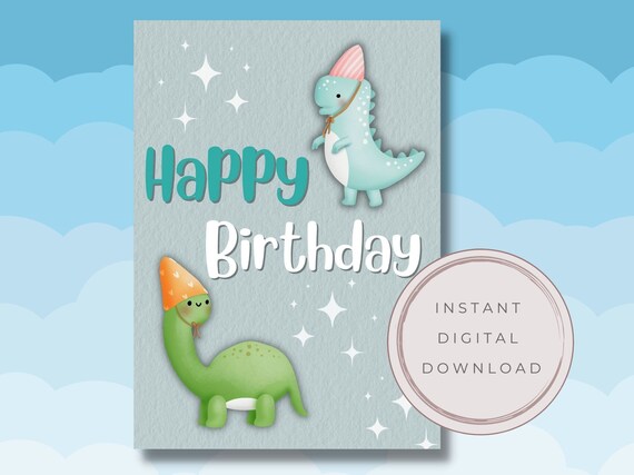 Printable Dinosaur Birthday Card for Kids Cute Birthday Card - Etsy