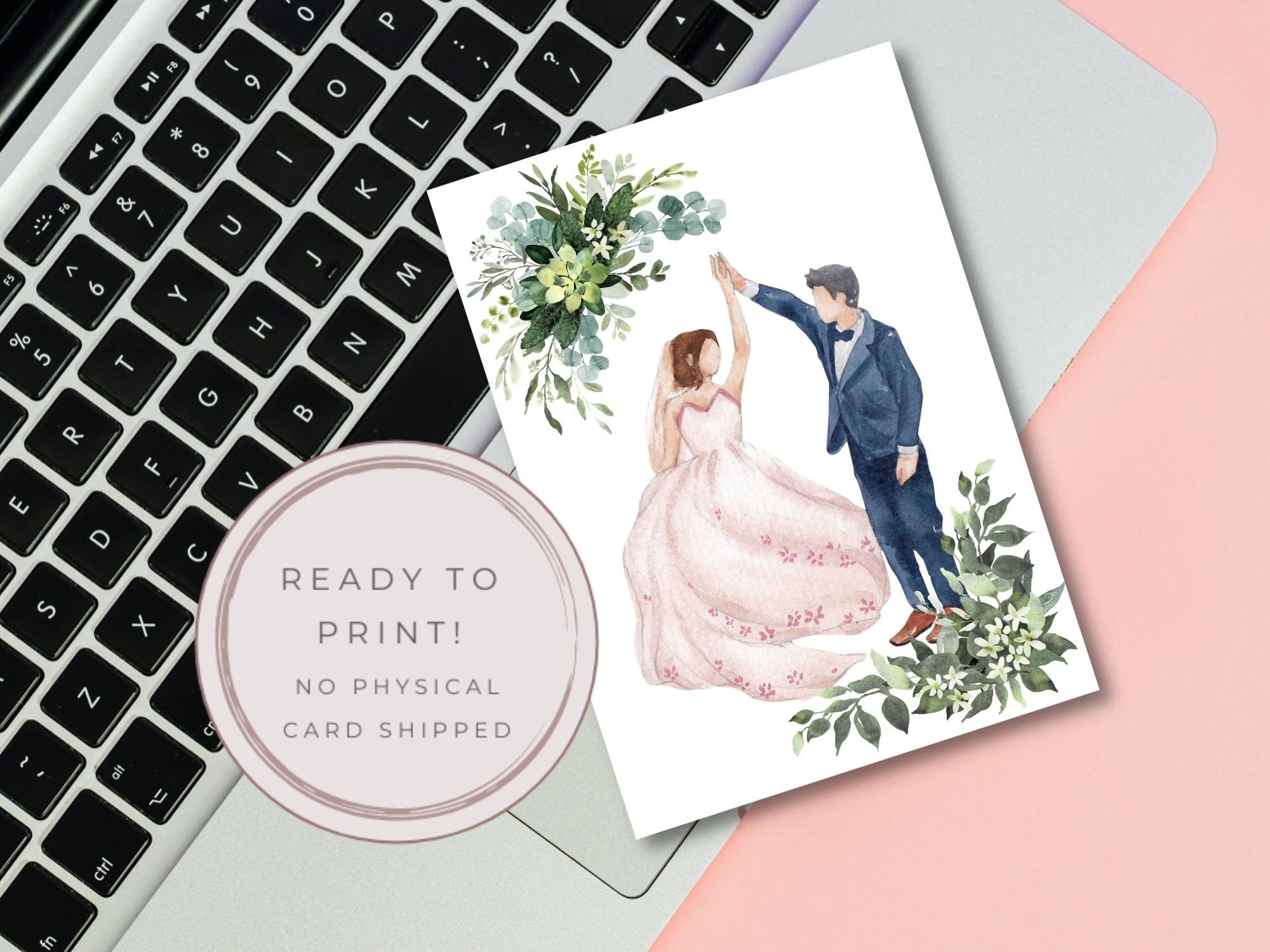 Printable Wedding and Engagement Card, Newlywed Card, Watercolor ...