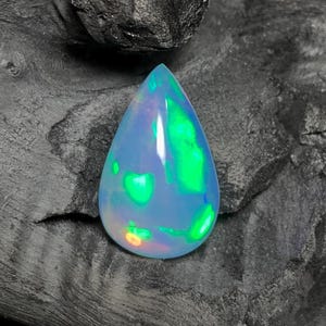 AAA Grade Ethiopian opal cabochon Blue Fire - loose natural white opal gemstone - pear shape 9x6mm - October birthstone