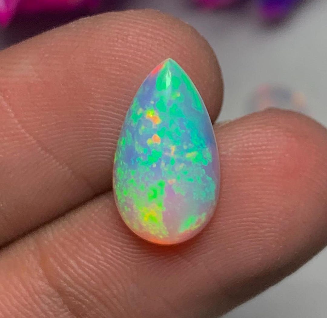 Cabochon Poire Opale Noire Naturelle 4,10 Ct - Pierre Précieuse Non Traitée Inde