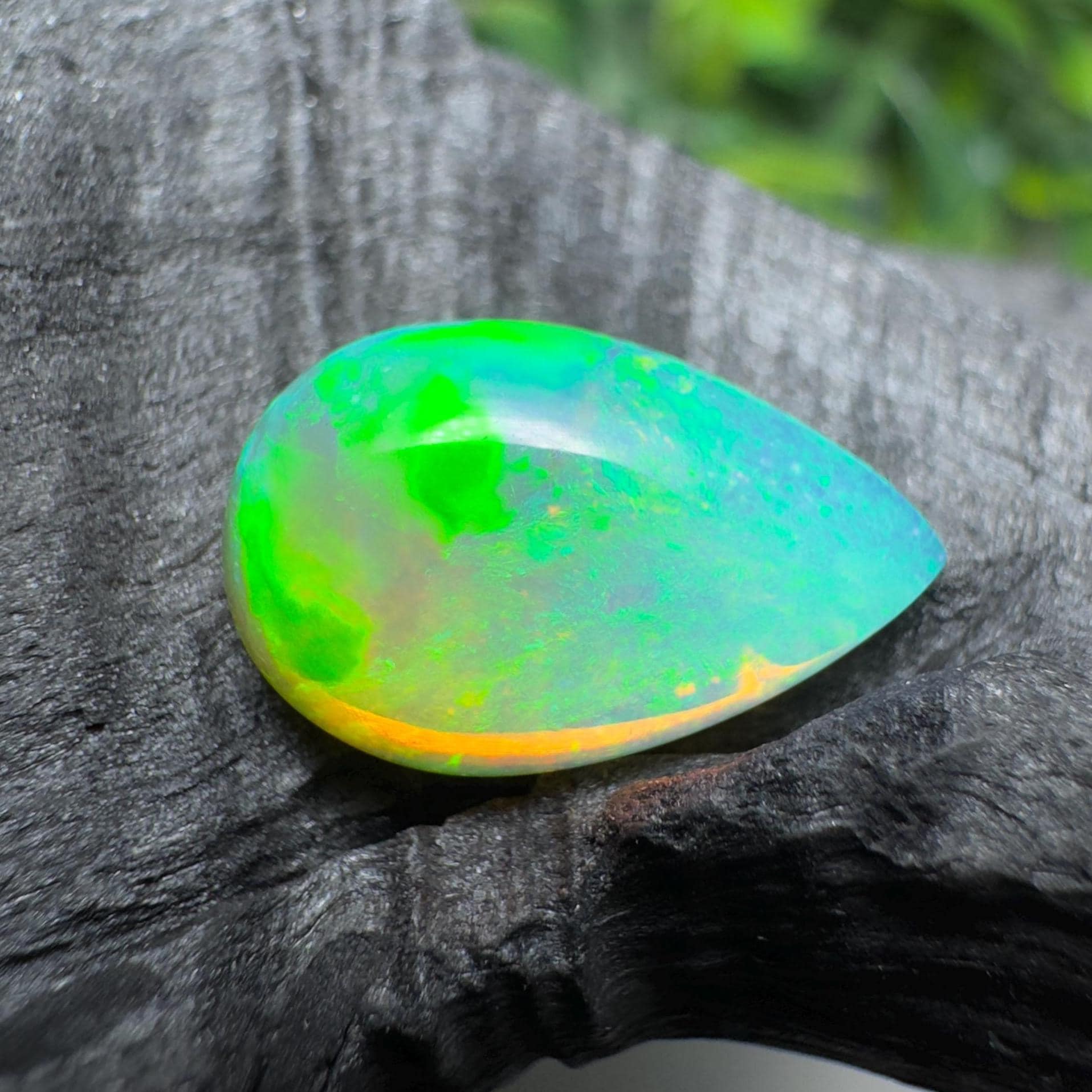 Ethiopian Opal Pear Cabochon: White Multi-fire Gemstone, AAA