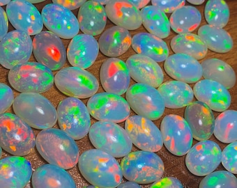 Genuine AAA+ Natural Ethiopian Welo Fire Opal Oval Shape Colorful Cabochon Loose Gemstones Wholesale  Lot For Sale