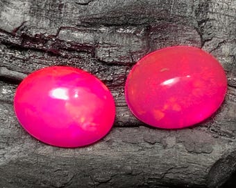 Dyed Pink Ethiopian Opal Cabochon Pair: Oval Loose Gemstones (10x8 MM)