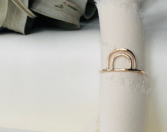 Hammered Sterling Silver Rainbow Ring: 14k Gold Filled Double Arch Stacking Ring